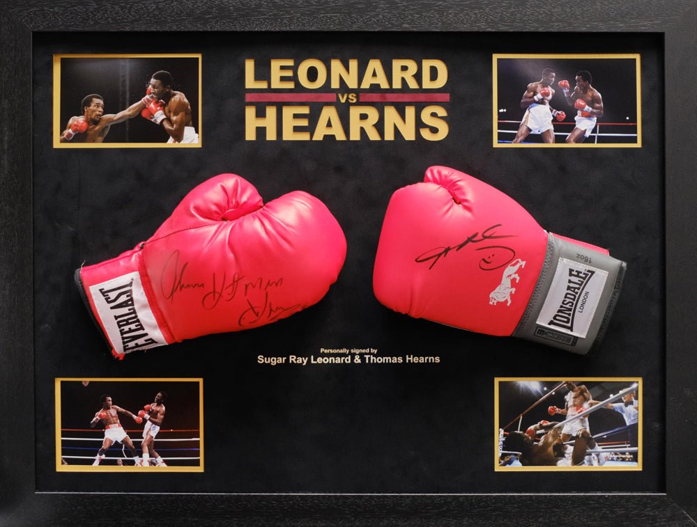 Sugar Ray Leonard vs. Thomas Hearns Gloves Framed Display - Memorabilia Framers Shop
